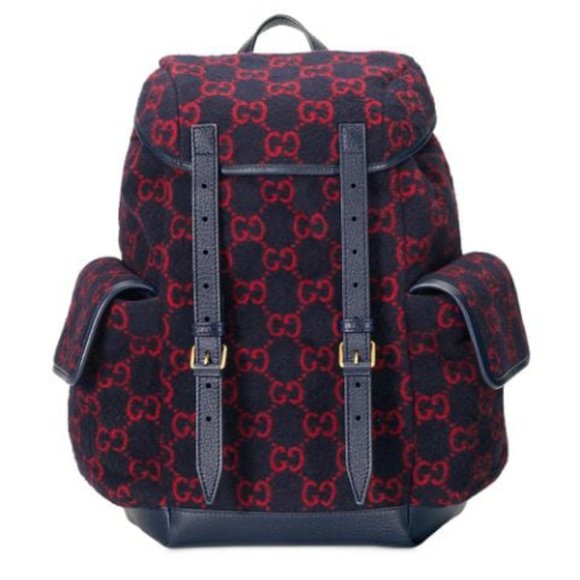 Gucci GG Monogram Print Wool Backpack in Navy - Picture 1 of 7